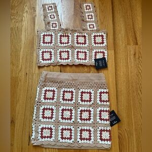 Lulu's Tan and Red Crochet Skirt Set